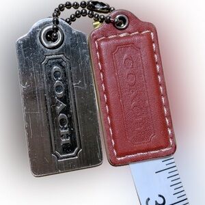 COACH 2 SILVER TONE NICKEL FOB BAG CHARM KEYCHAIN 2 HANG TAGS and RED LEATHER Ta